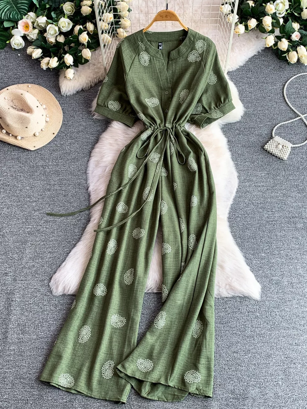 Printed Short Sleeve Wide Leg Jumpsuit, image 5