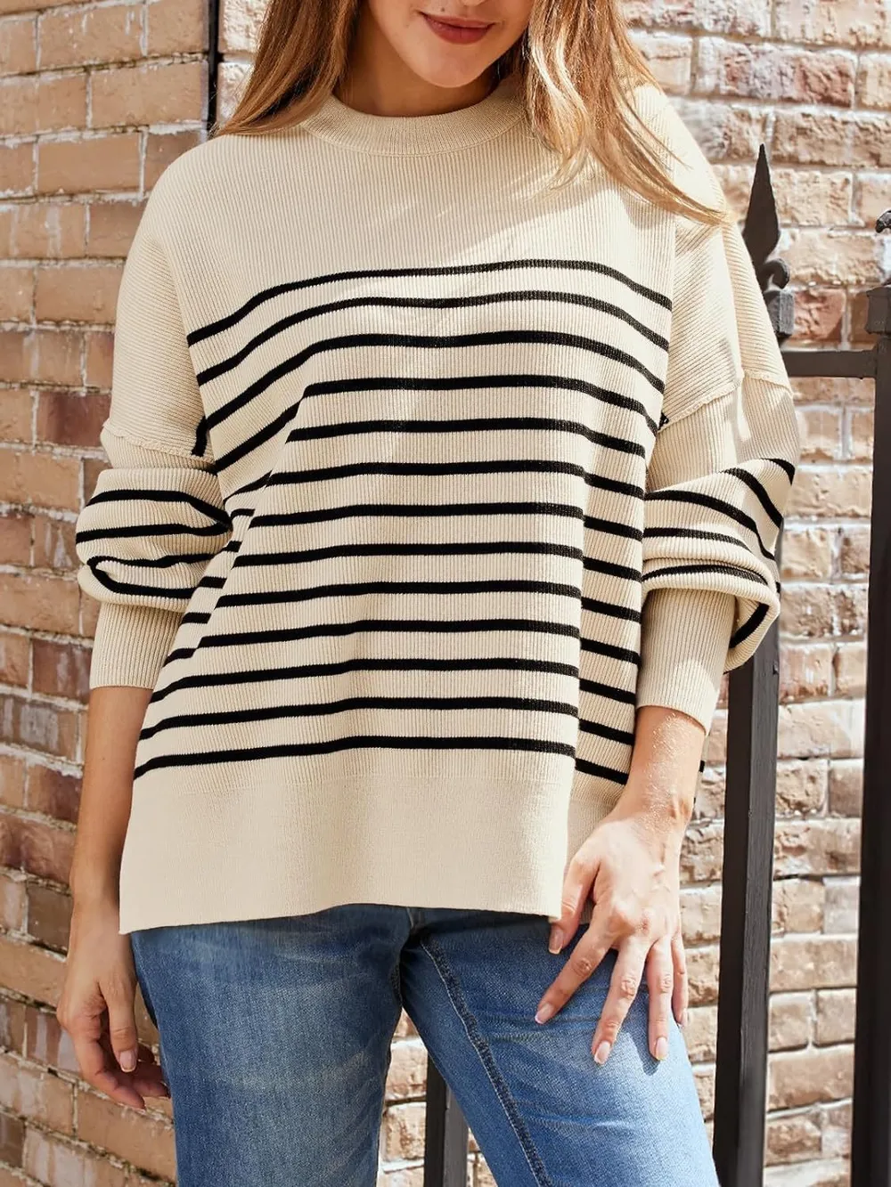 Striped Round Neck Long Sleeve Sweatshirt, image 5