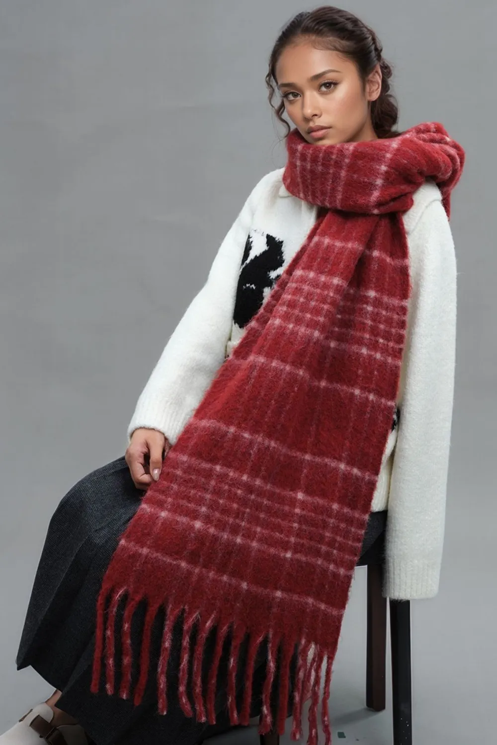 Fringe Plaid Thermal Scarf, image 3