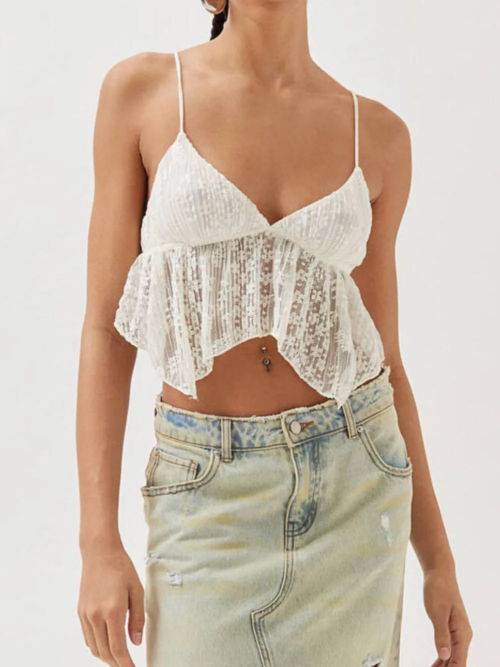 Lace Cropped Cami with Flowy Hem, image 5