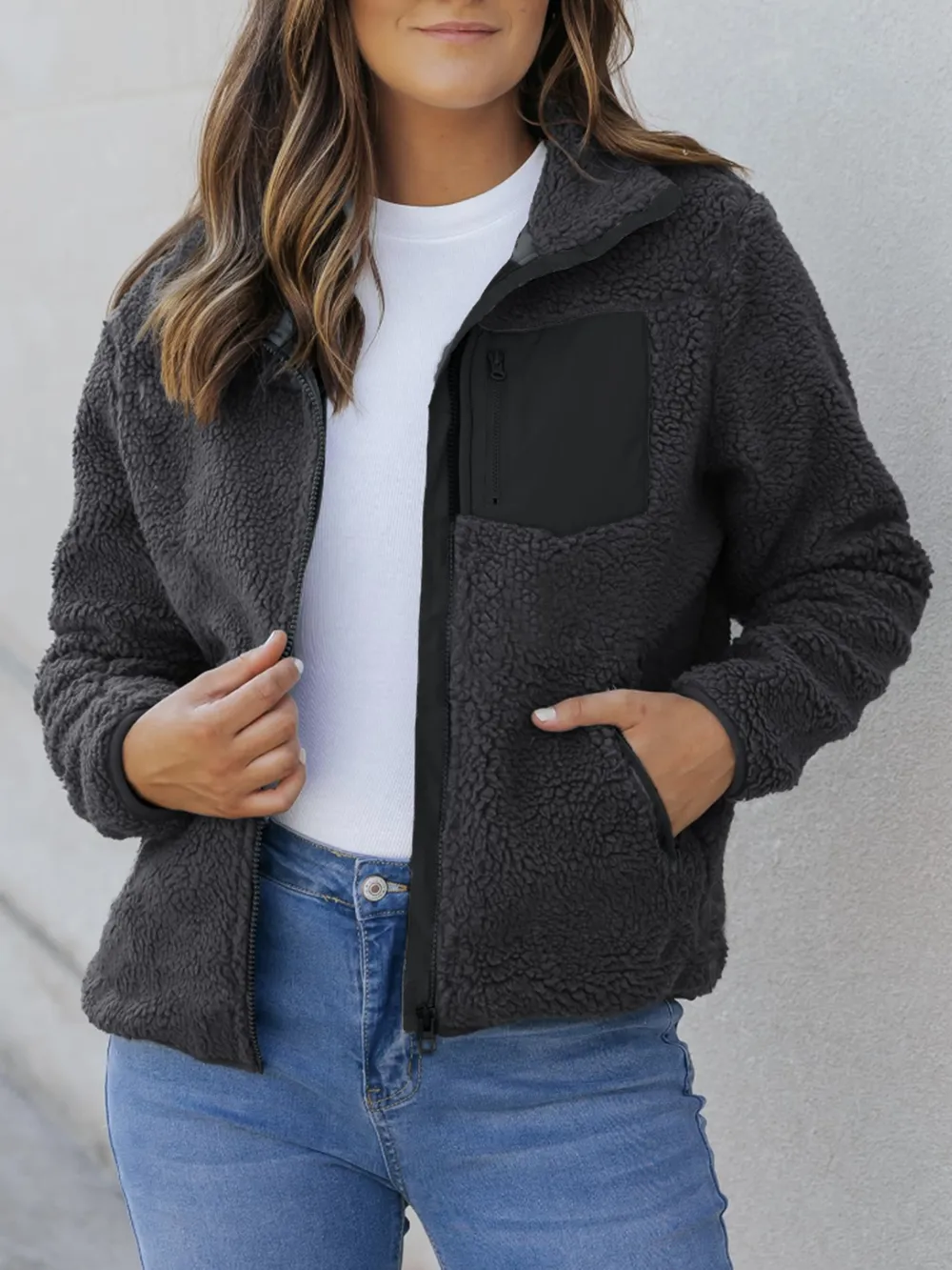 Zip Up Long Sleeve Plush Jacket, image 6