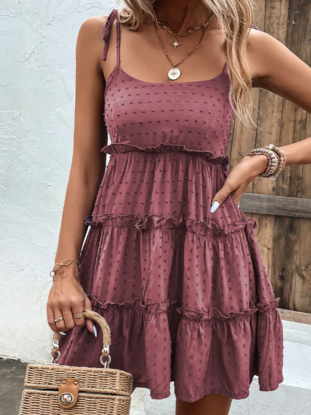 Frill Spaghetti Strap Tiered Dress, image 2