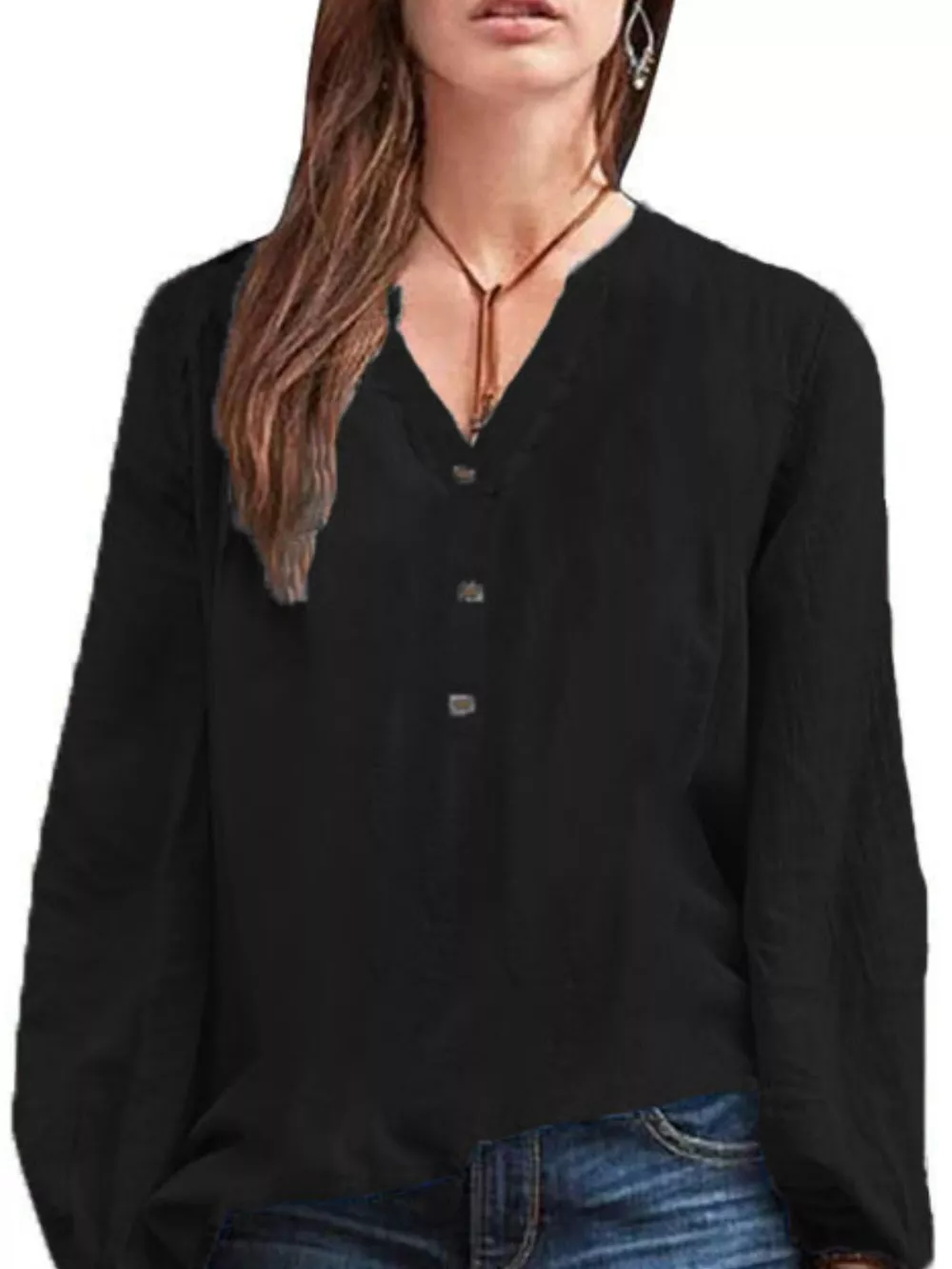 Full Size Notched Long Sleeve Blouse Plus Size, image 11