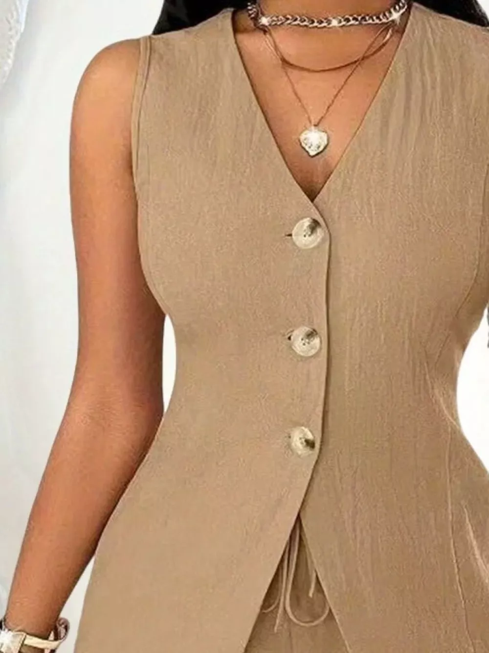 Sleeveless Button-Down Vest & Shorts Set, image 23