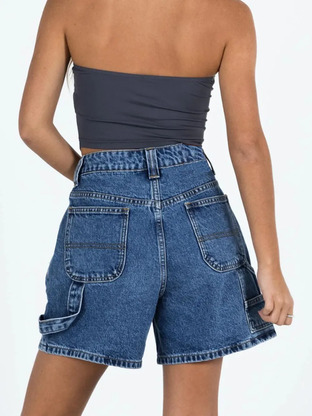 Washed High Rise Denim Shorts, image 4