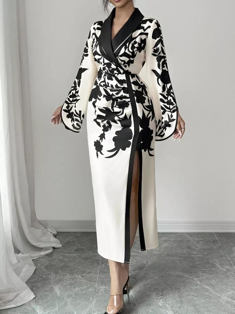 Slit Long Sleeve Wrap Midi Dress, image 2