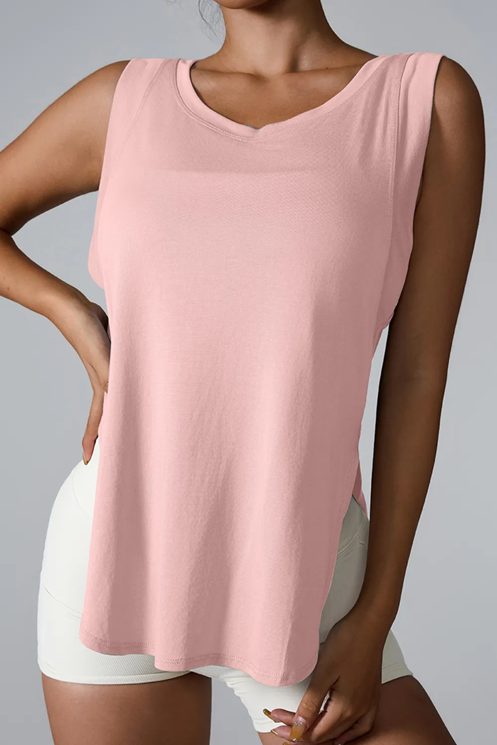 Slit Round Neck Active Tank, image 3