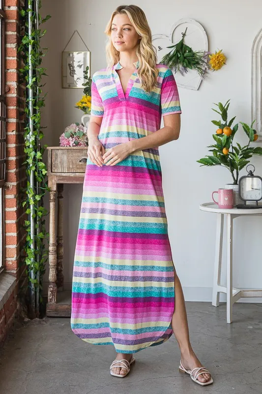 Full Size Striped Short Sleeve Maxi Tee Dress Plus Size, image 5