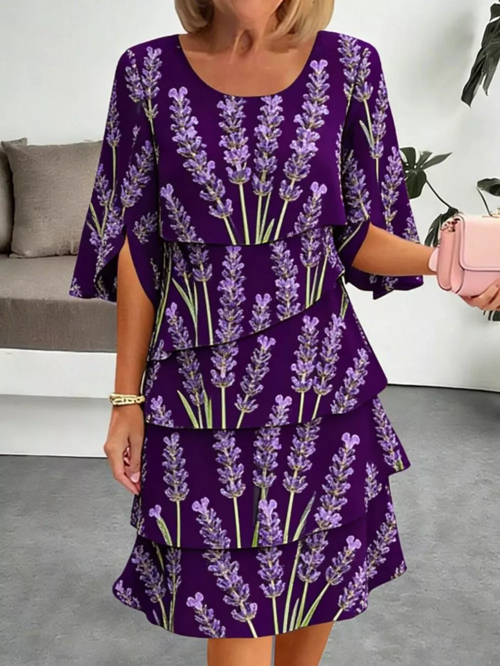 Full Size Floral Print Ruffle Hem Dress Plus Size, image 4