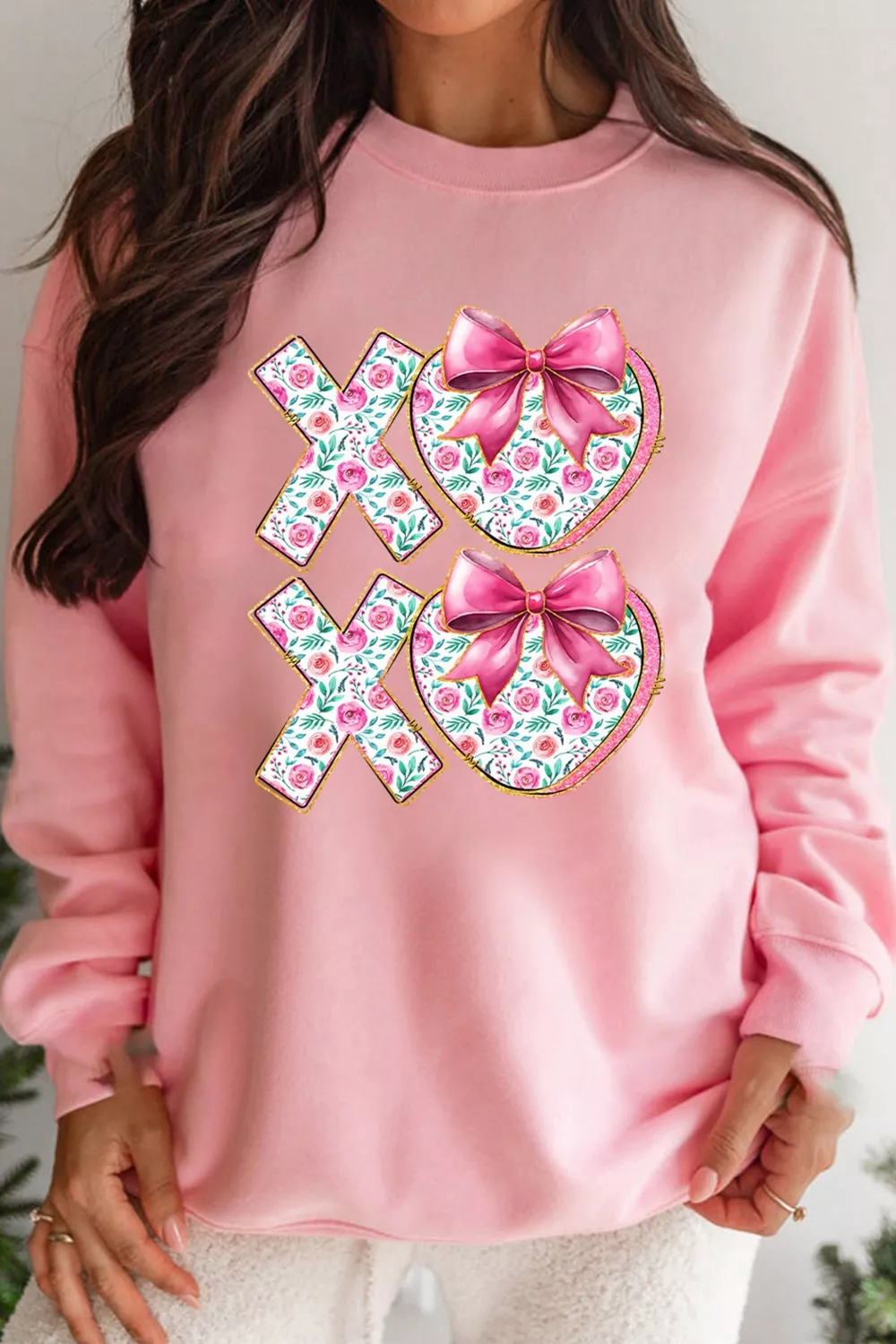 Bow Floral Printed Valentines Day XOXO Sweatshirt, image 2