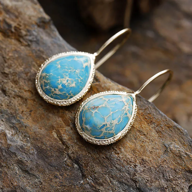 Copper Natural Stone Teardrop Shape Earrings, image 4