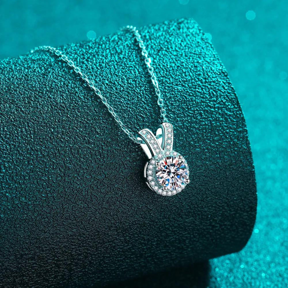 1 Carat Moissanite Rabbit Ears Shape Pendant Necklace, image 4