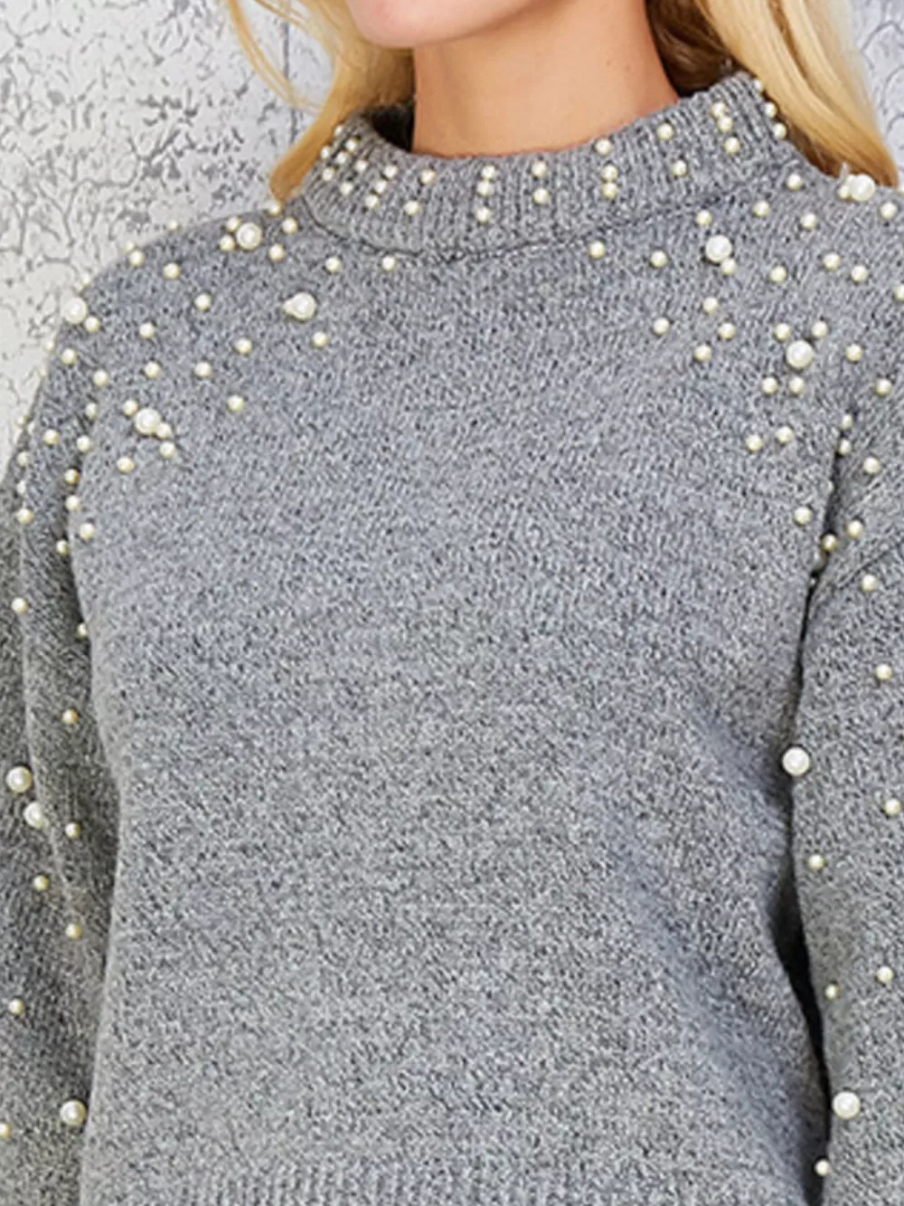 Pearl-Embellished Mock Neck Sweater, image 3