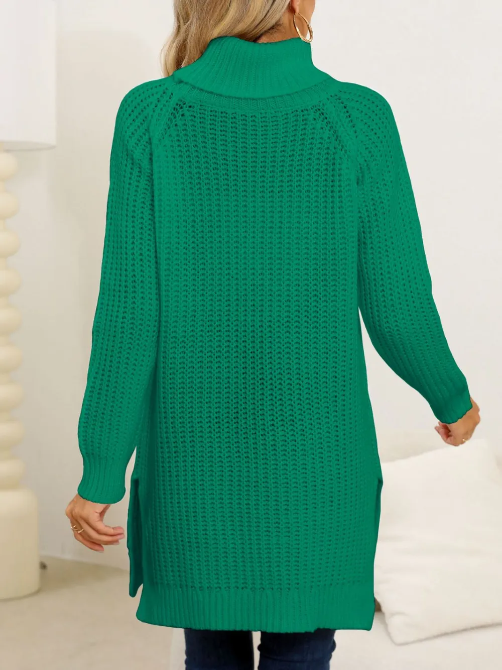 Slit Turtleneck Long Sleeve Sweater, image 9