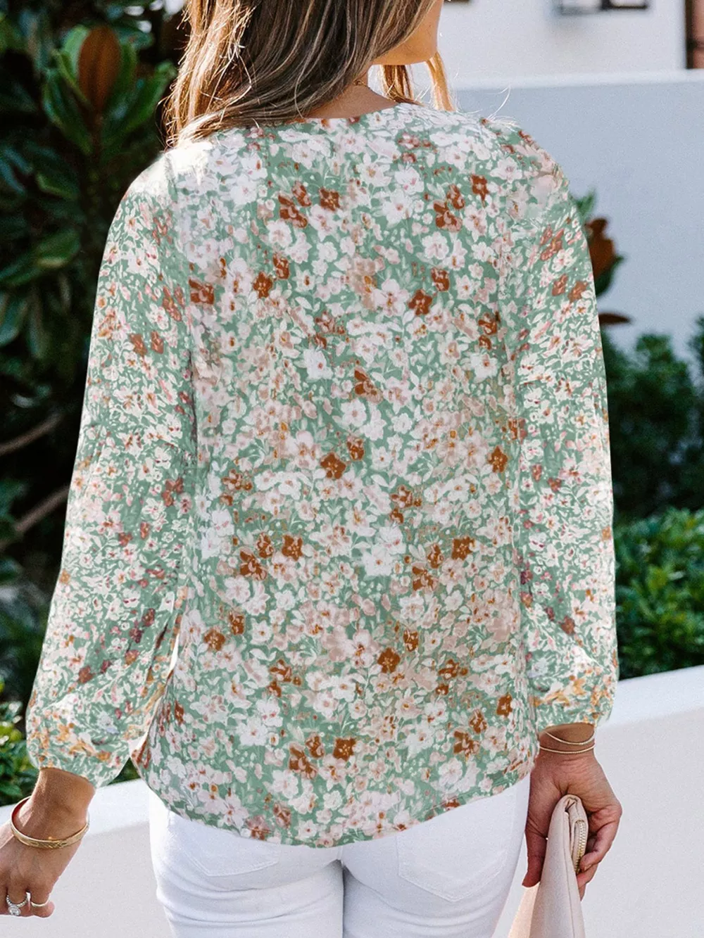 Full Size Floral Print V-Neck Long Sleeve Blouse Plus Size, image 4