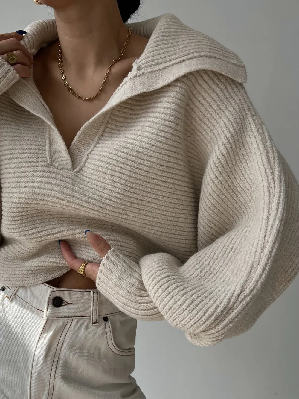 Johnny Collar Long Sleeve Sweater, image 4