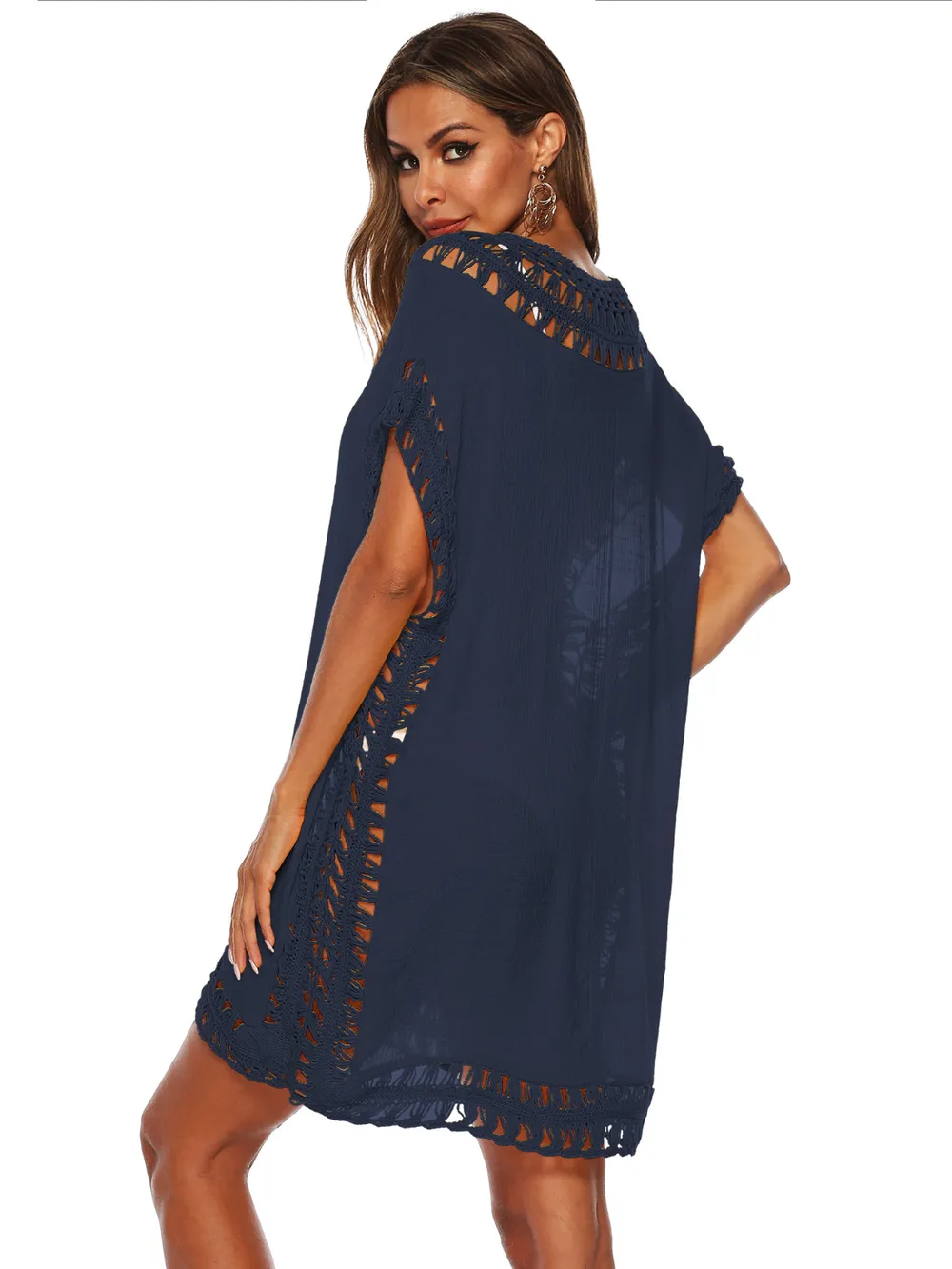 Bohemian Crochet Trim Beach Cover Up Dress, image 13