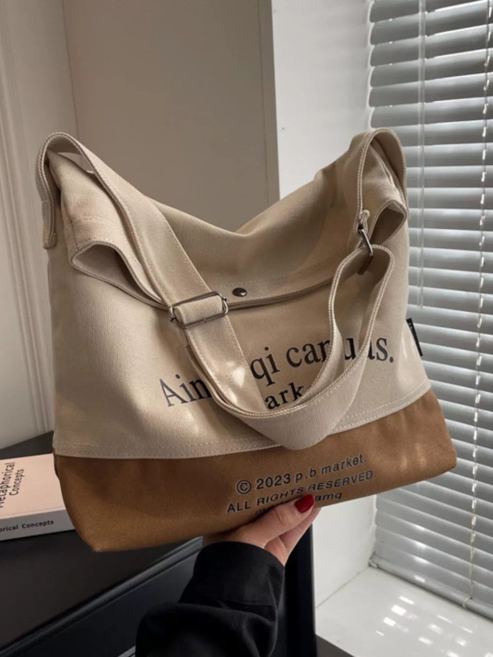 Color Block Canvas Shoulder Bag, image 4