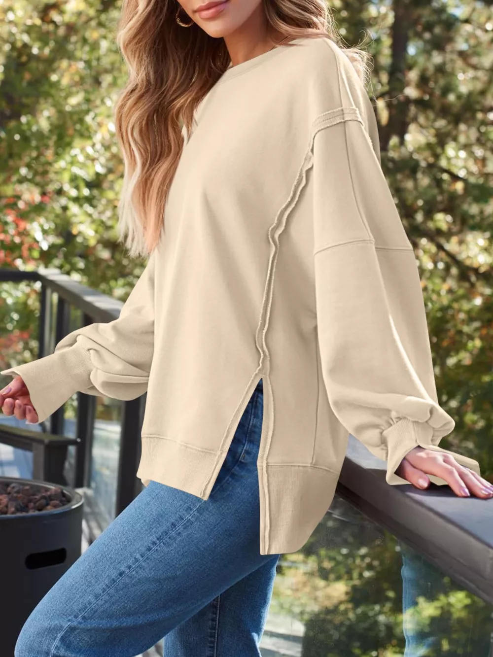 Side Slit Long Sleeve Oversized Sweatshirt, image 15