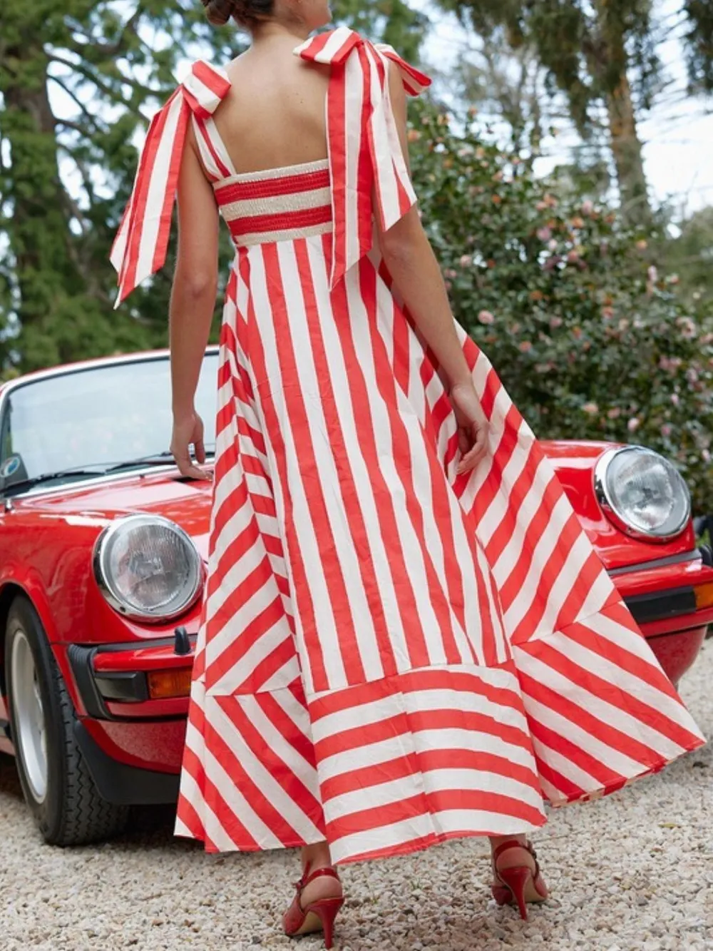 Striped Square Neck Wide Strap Dress, image 2
