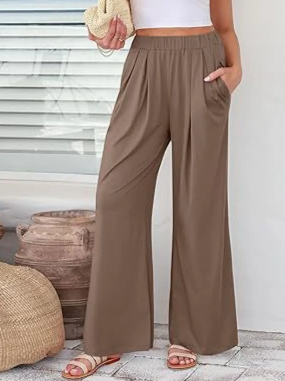 Elastic Waist Wide Leg Pants, image 20