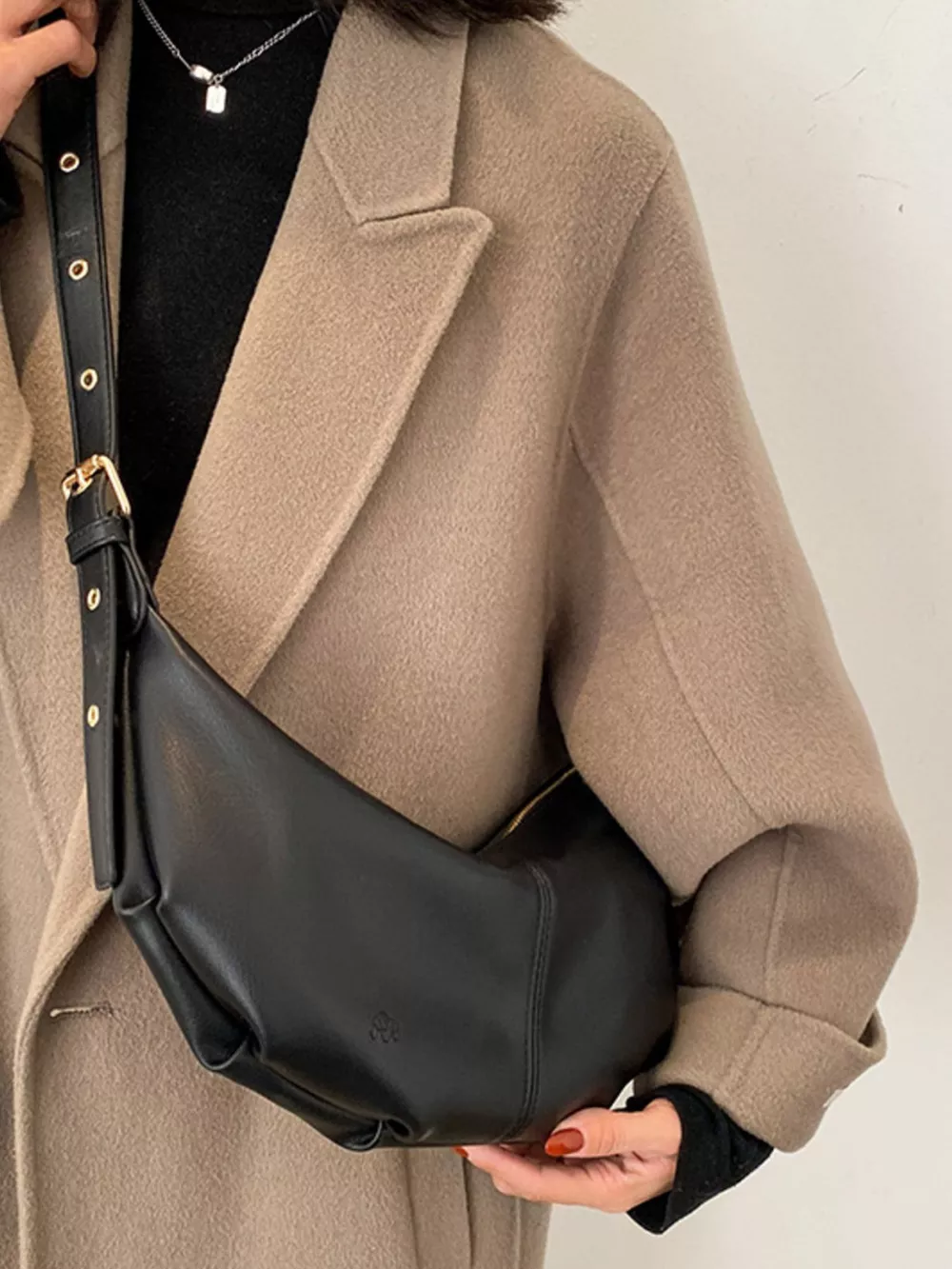 Leather Crescent Crossbody Bag, image 3