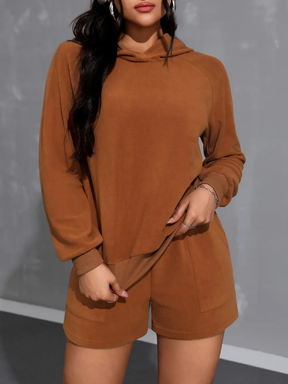 Long Sleeve Hoodie and Pocketed Shorts Set, image 4
