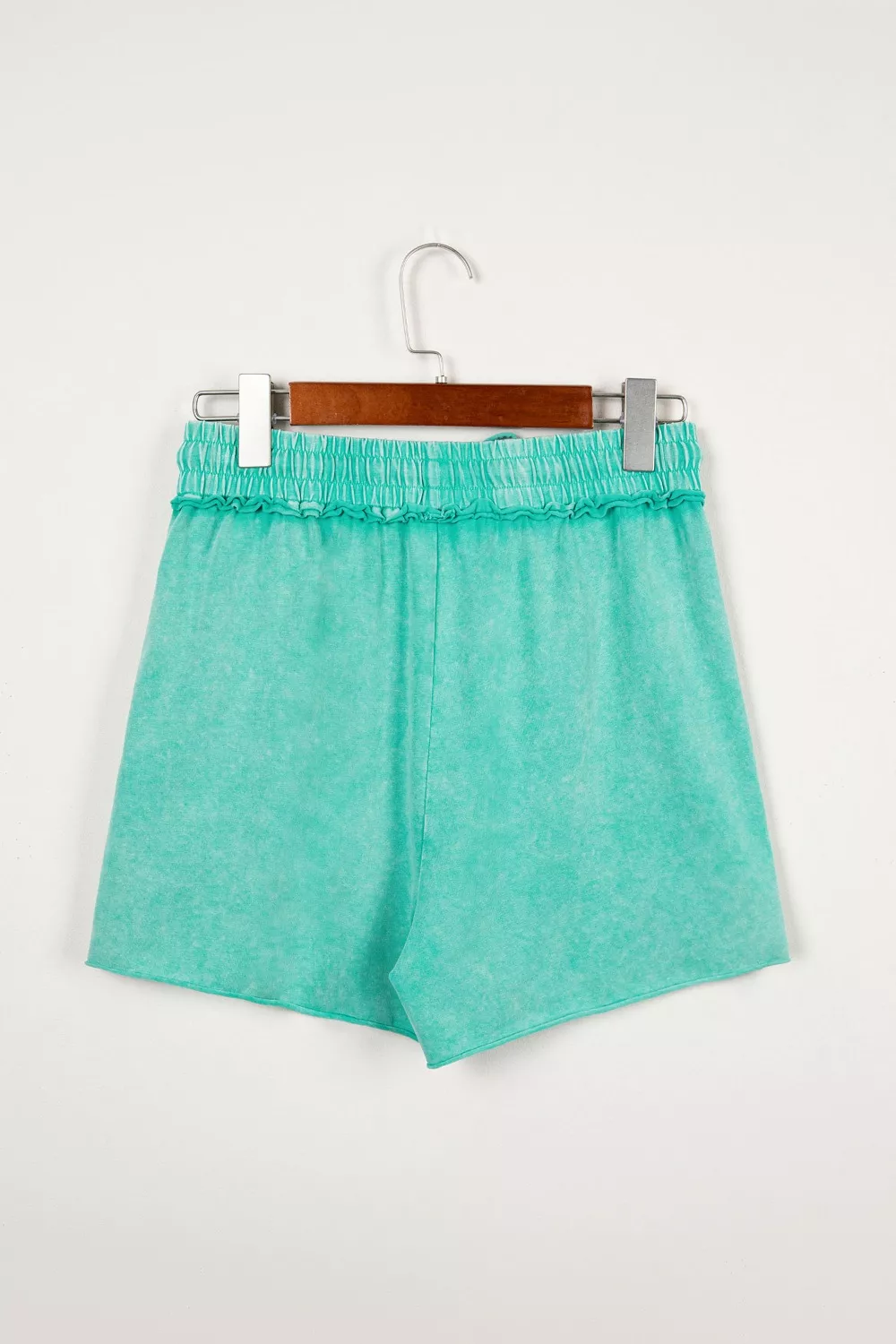 Mineral Washed Drawstring Elastic Waist Raw Cut Shorts, image 5