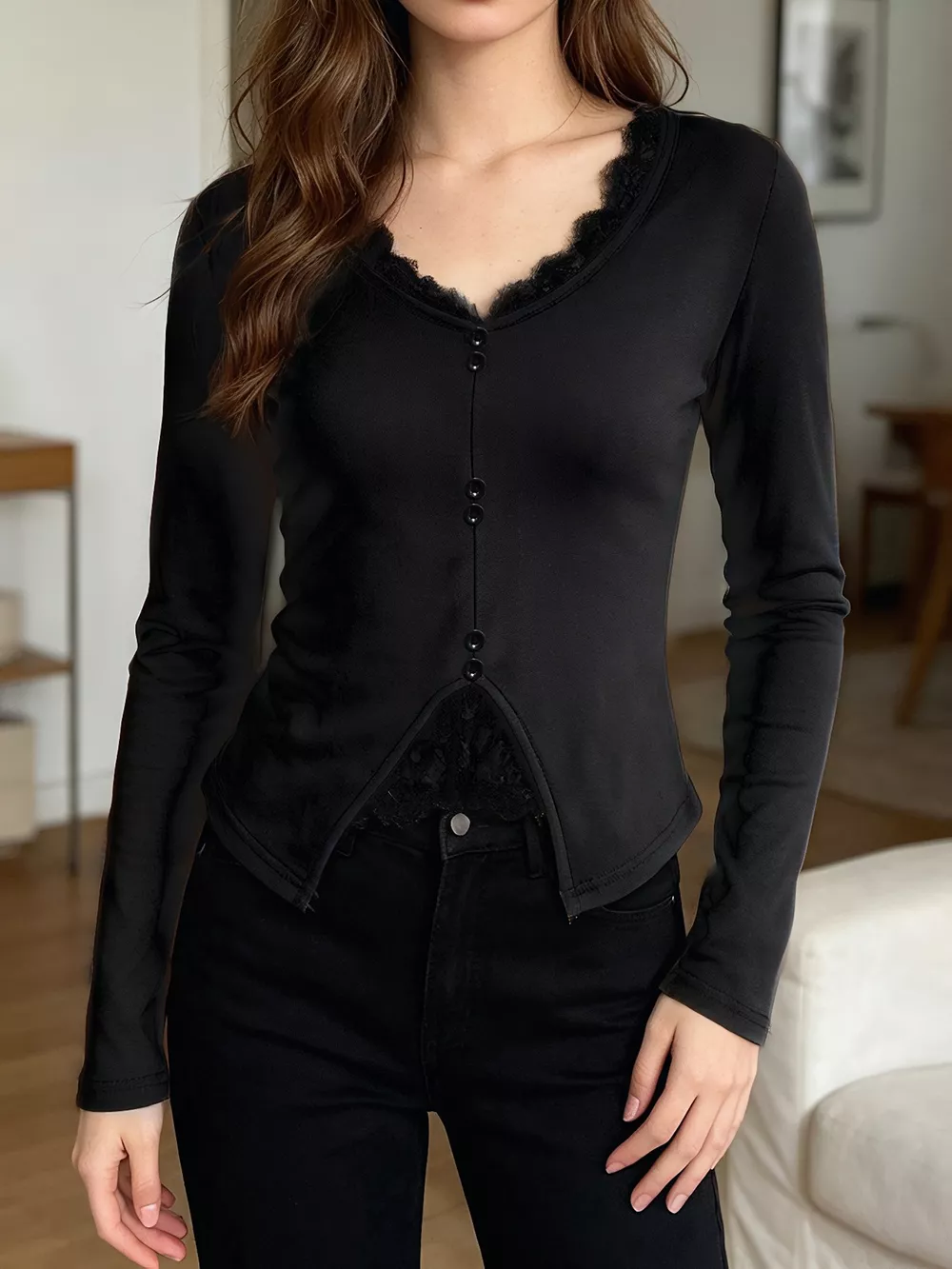 Lace Detail Long Sleeve T-Shirt