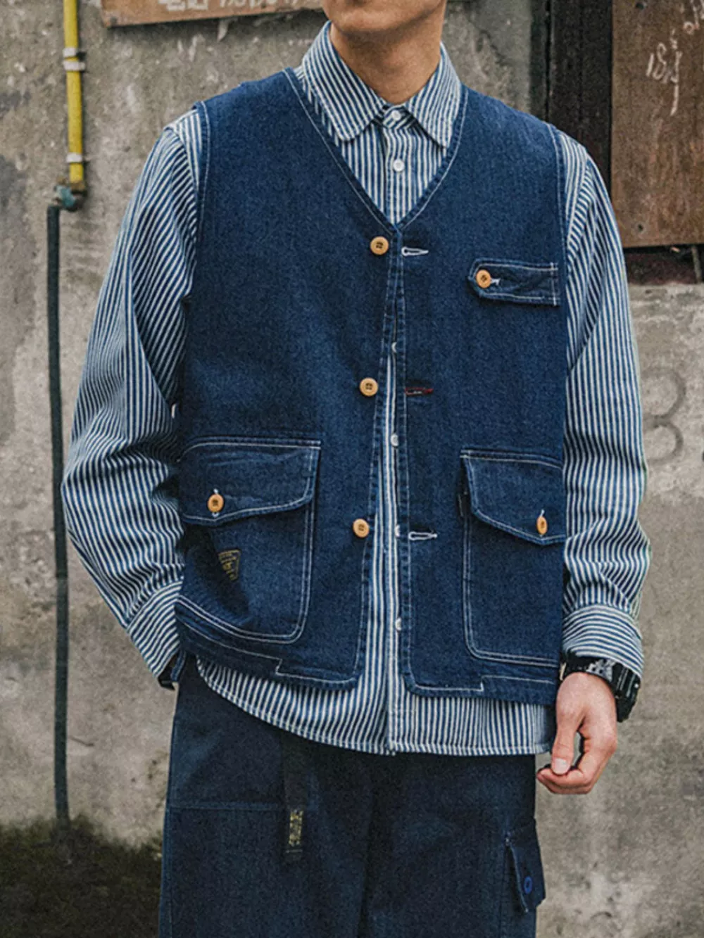 Men's Plus Size V-Neck Button Up Denim Vest, image 4