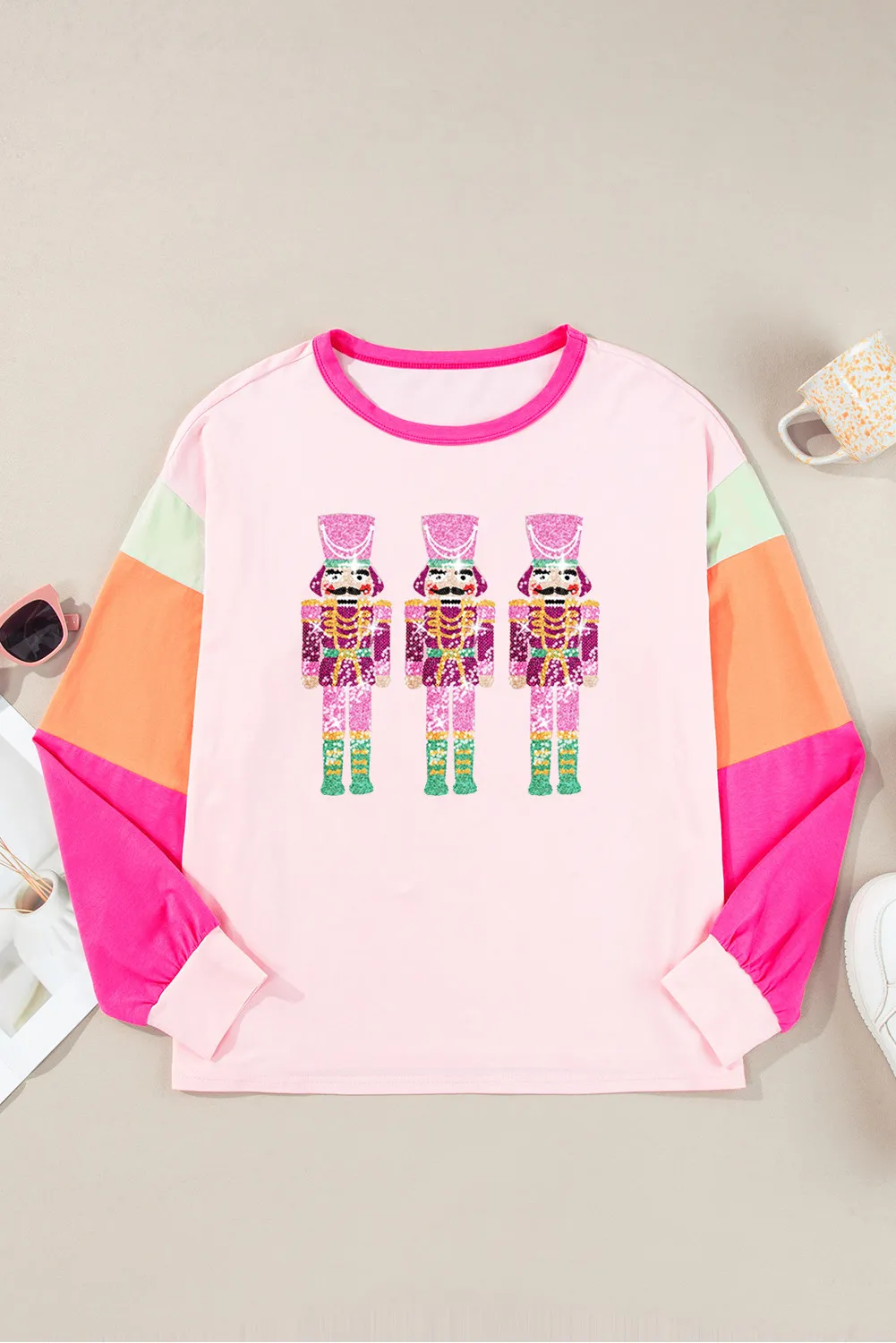 Sequin Nutcracker Round Neck Long Sleeve Top, image 2