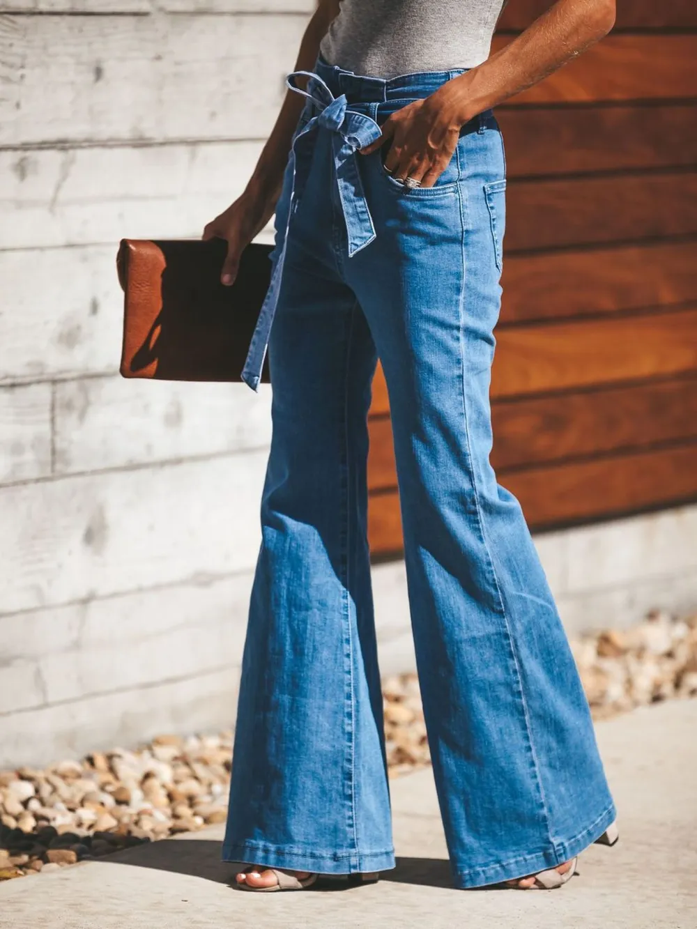 High-Waisted Tie-Front Flare Jeans, image 2