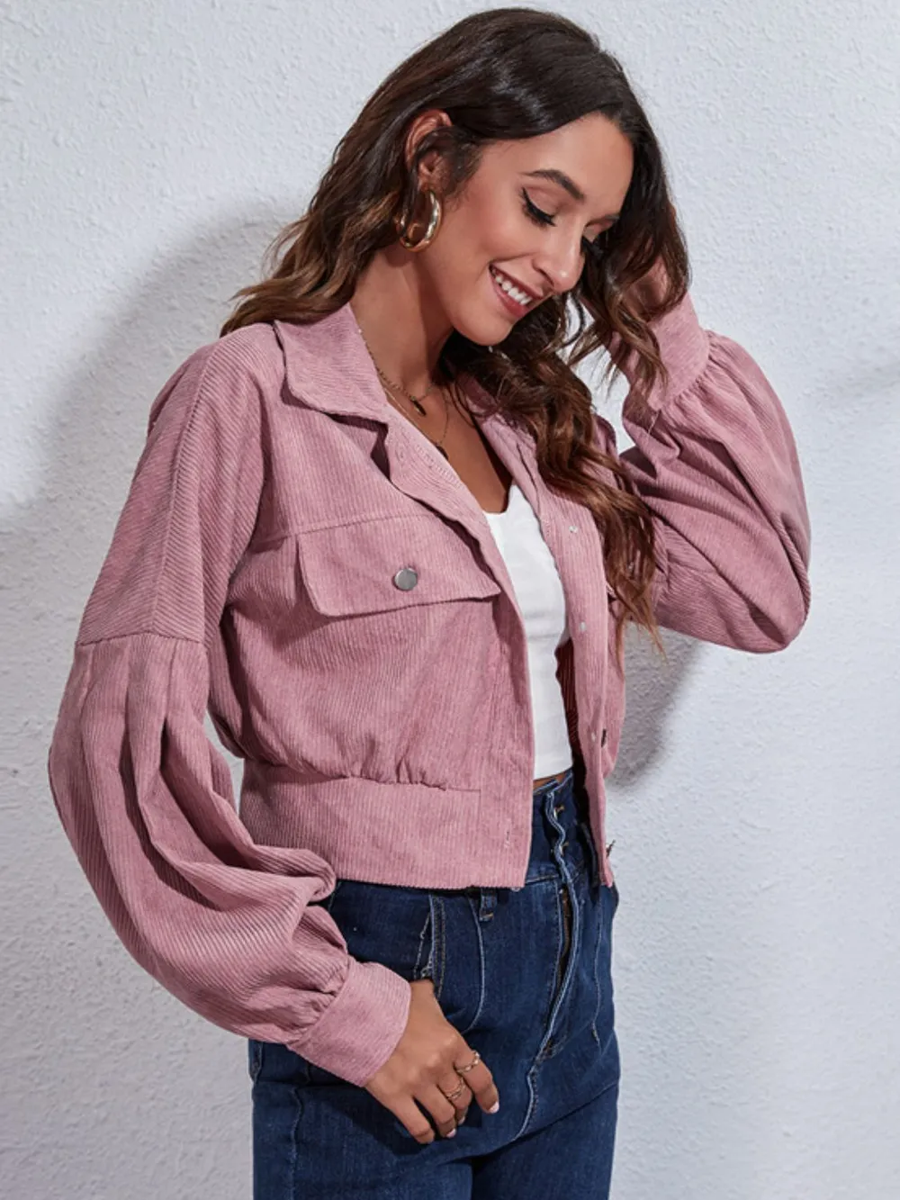 Button Down Collared Neck Cropped Jacket, image 14