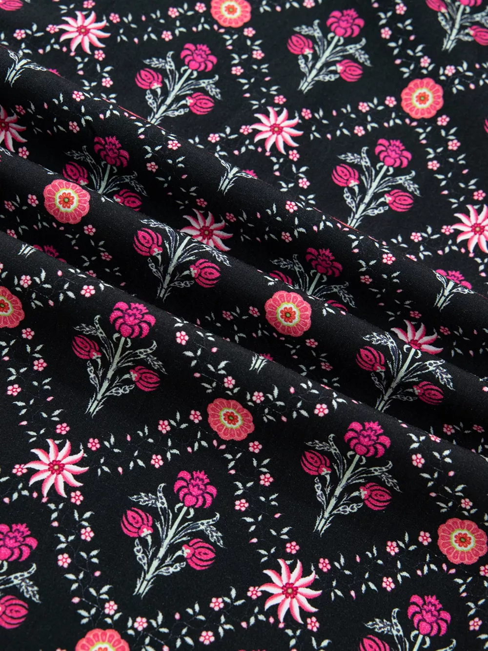 Contrast V Neckline Bracelet Sleeve Vintage Floral Blouse, image 8