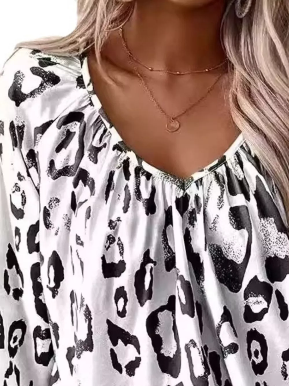 Leopard Print V-Neck Blouse, image 3