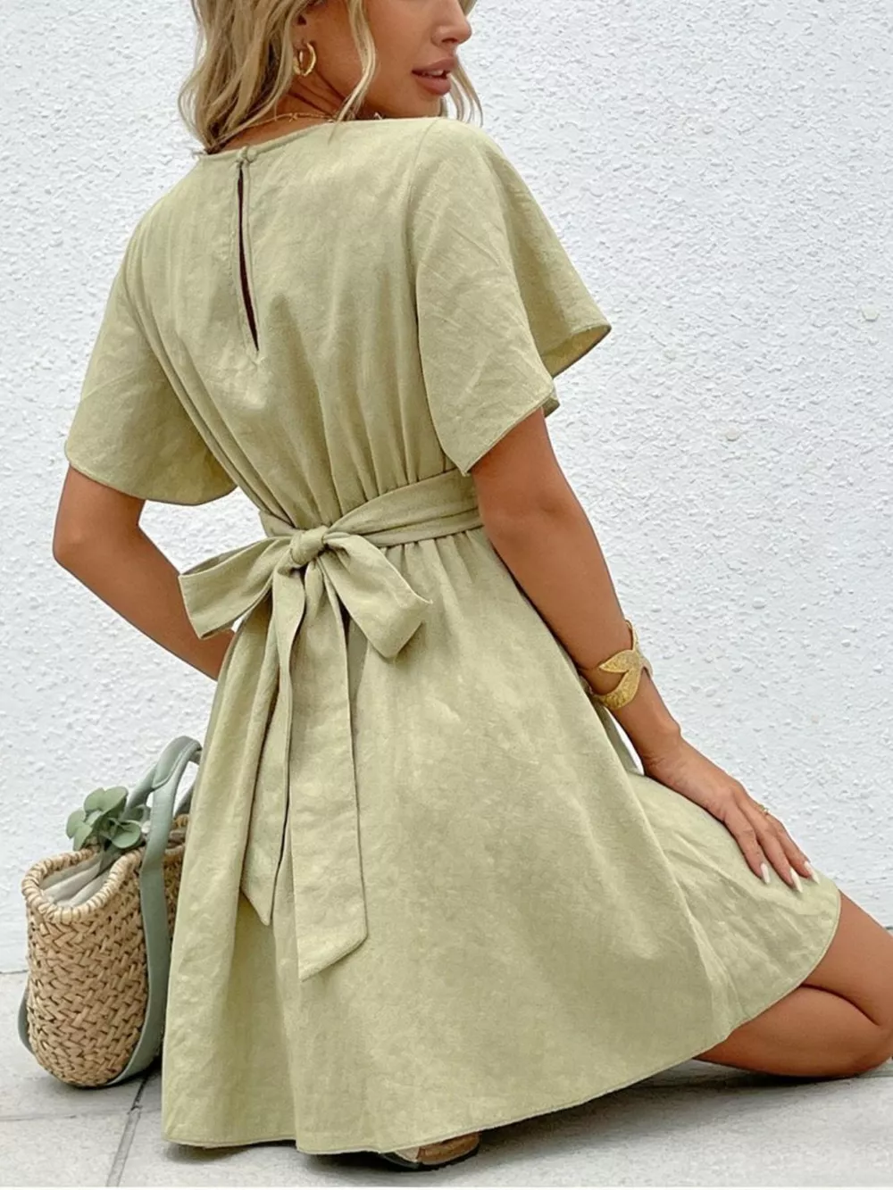 Twist Waist Flutter Sleeve Mini Dress, image 5