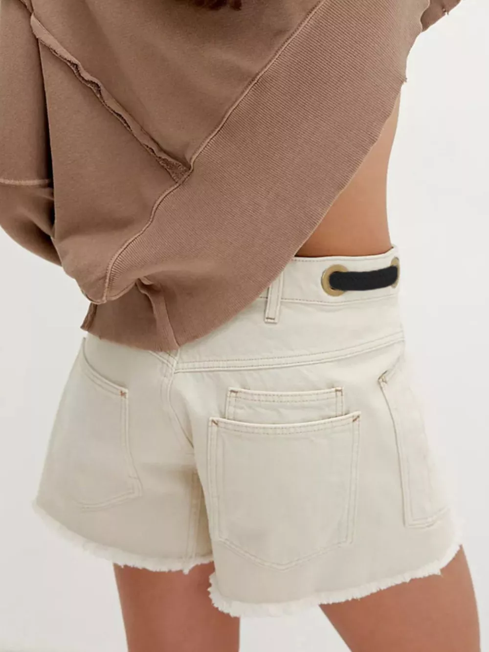 Drawstring Raw Hem Denim Shorts, image 7
