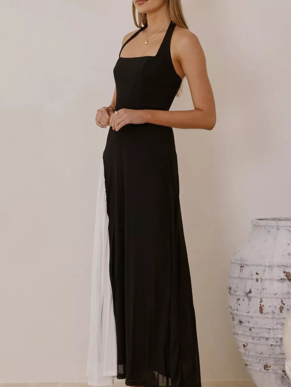 Contrast Halter Neck Maxi Dress, image 5