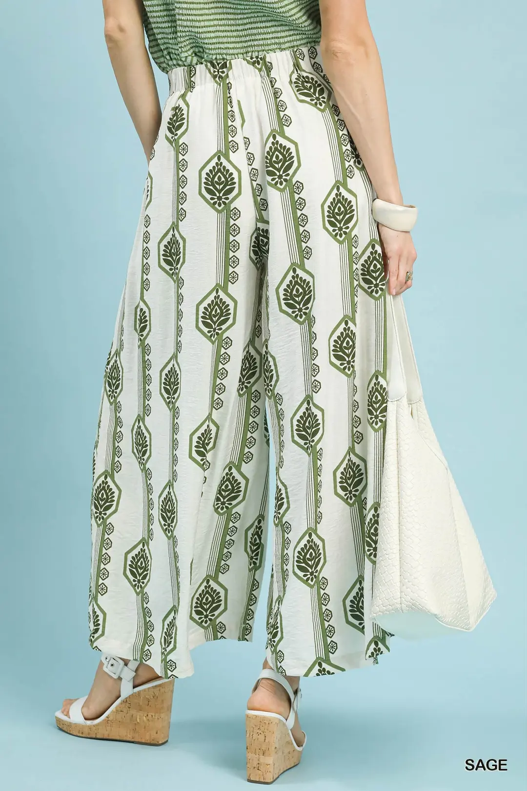 Geometric Boho Print Wide Leg Pants, image 3