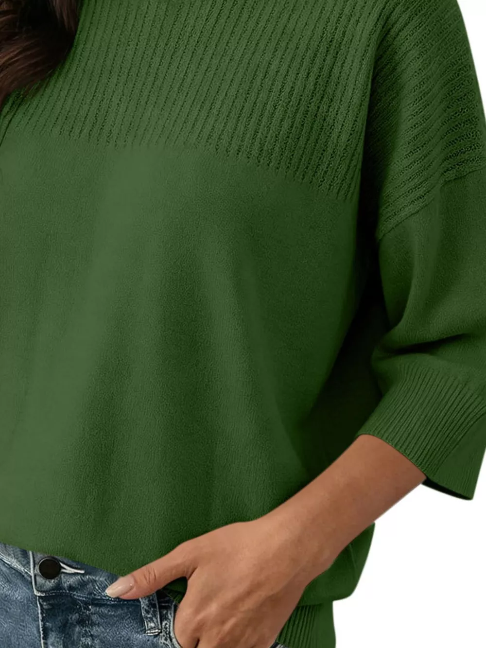 Elegant Crew Neck Eyelet Ribbed Sweater, image 21