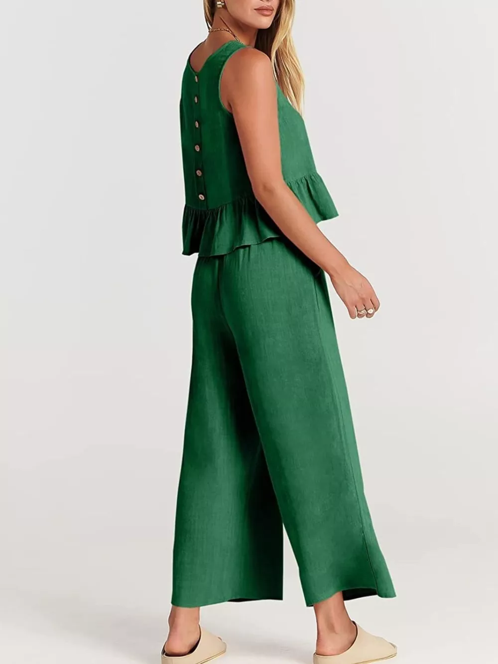 Full Size Ruffled Hem Sleeveless Top and Wide-Leg Pants Set Plus Size, image 16