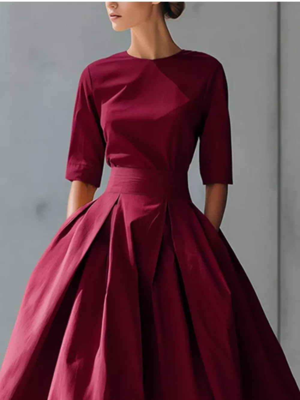 Round Neck A-Line Midi Dress, image 11