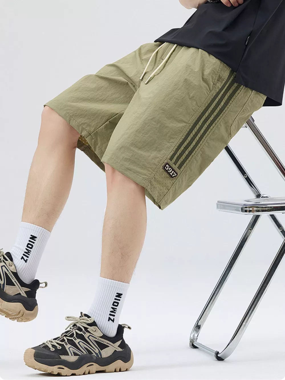 Men's Full Size Casual Loose-Fit Drawstring Shorts with Stripe Detail Plus Size, image 2