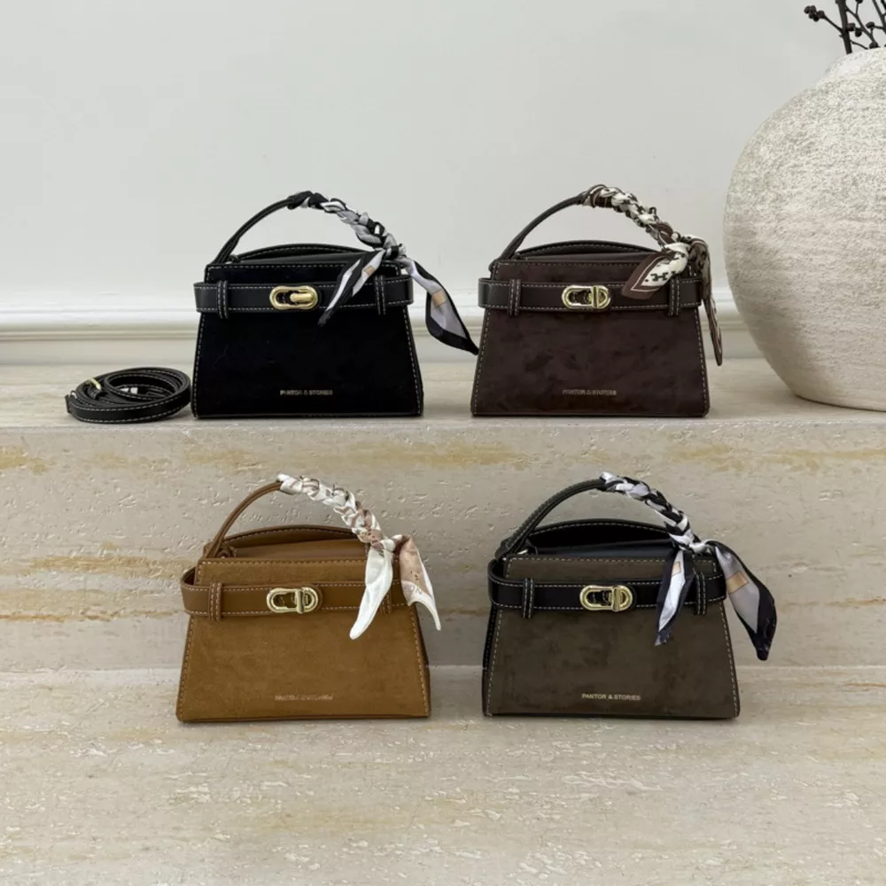 Suede Mini Crossbody Bag with Leather Strap, image 10