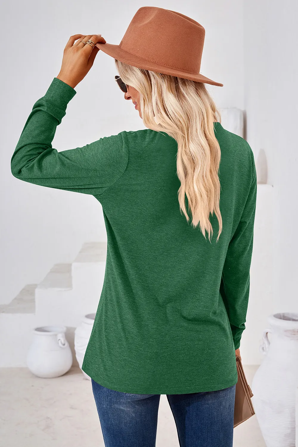 Notched Button Detail Long Sleeve T-Shirt, image 24