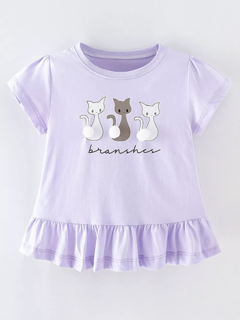 Children's Cats Round Neck Ruffle Hem T-Shirt