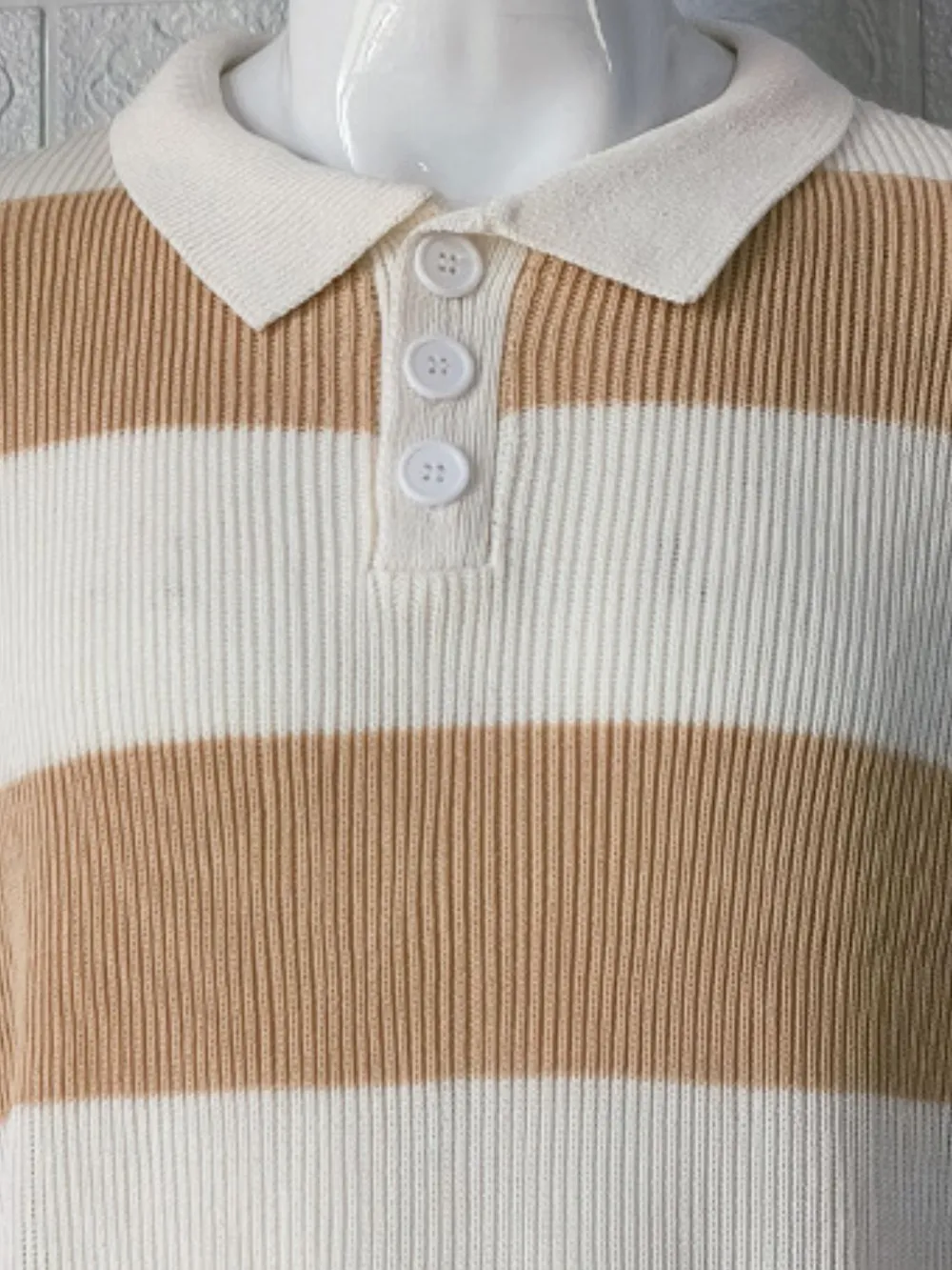 Men's Plus Size Collared Neck Striped Ribbed Knit Polo, image 4