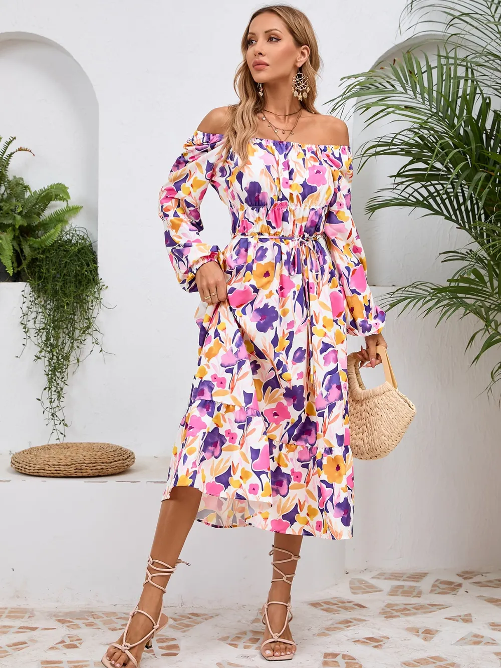 Printed Long Sleeve Midi Dress, image 27