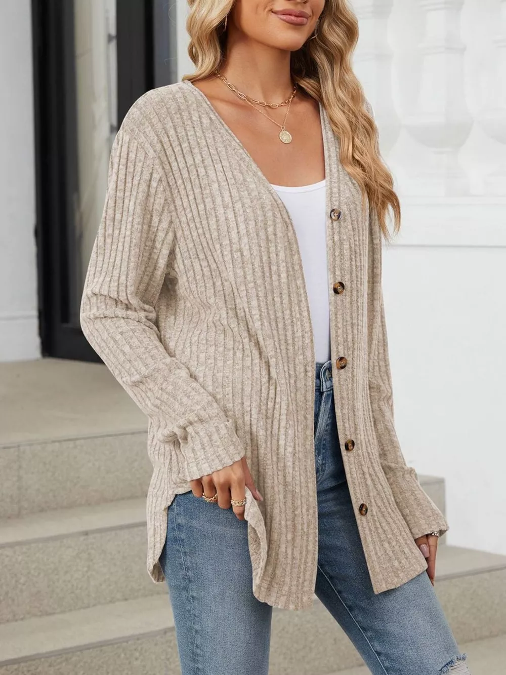 Ribbed Button-Up Cardigan, image 9