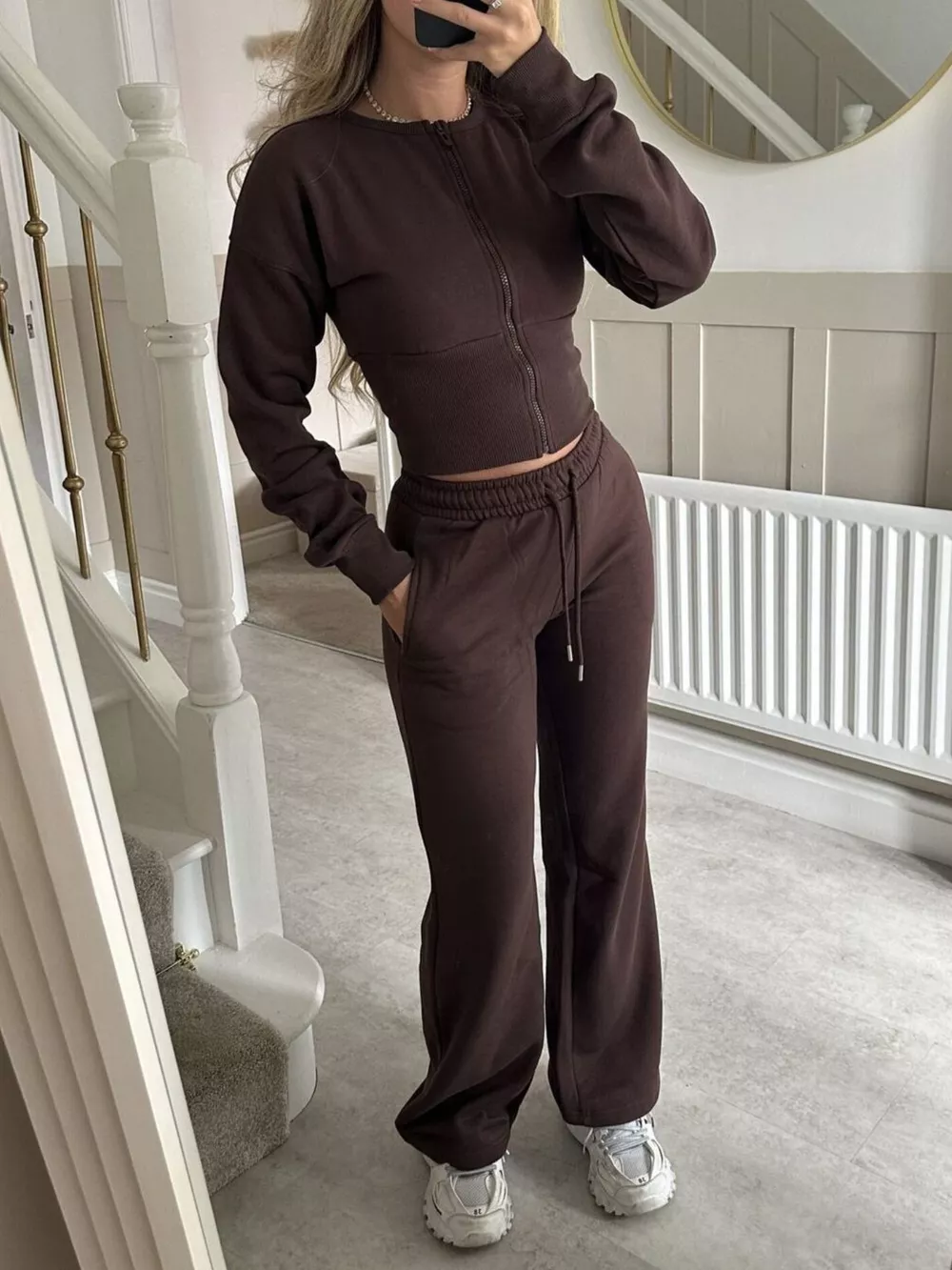 Zip-Up Crop Hoodie and High-Waisted Pants Set, image 9